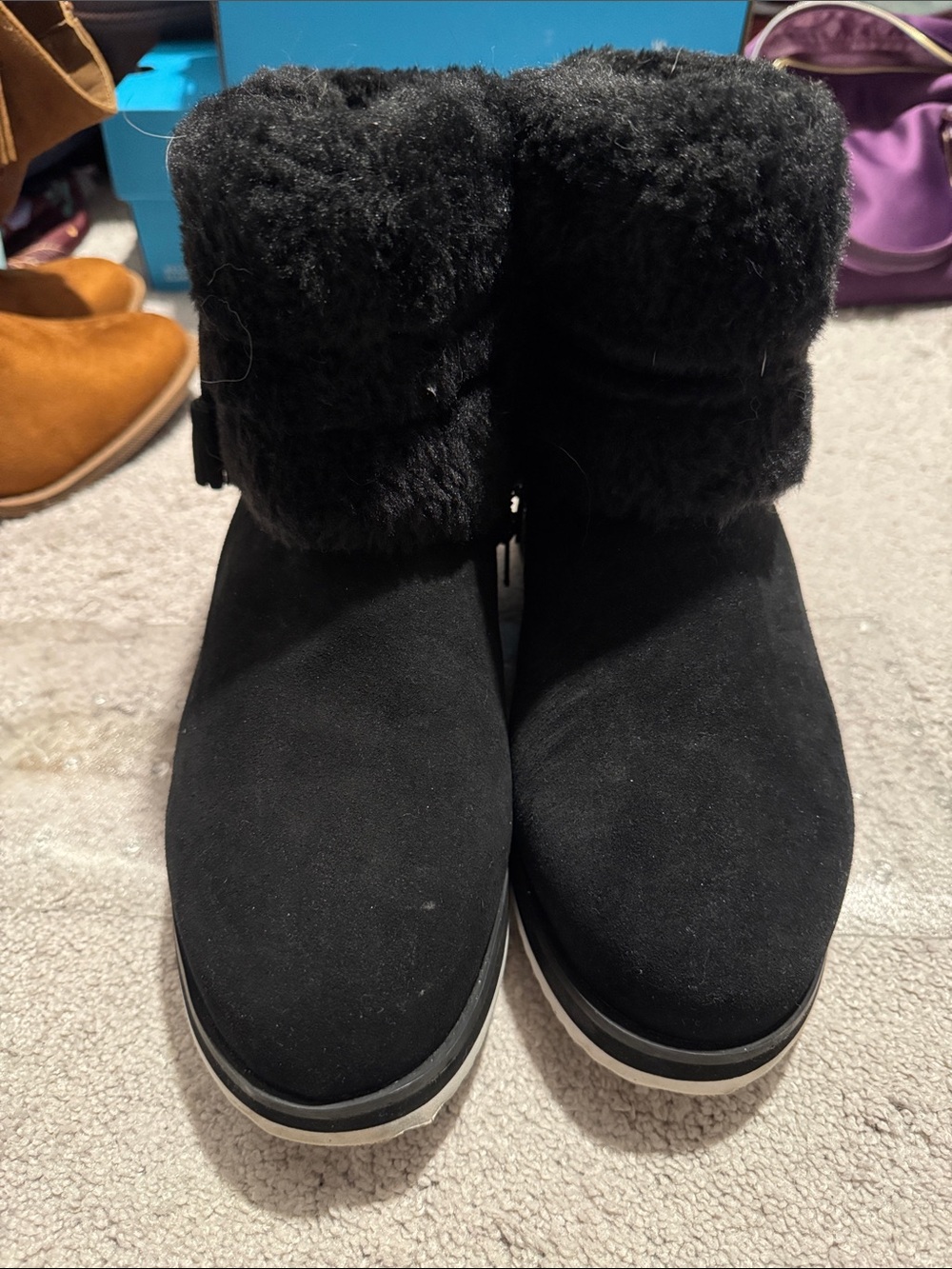 Lamo Black Faux-Fur Winter Ankle Boots - Women's Comfort w/ side zipper